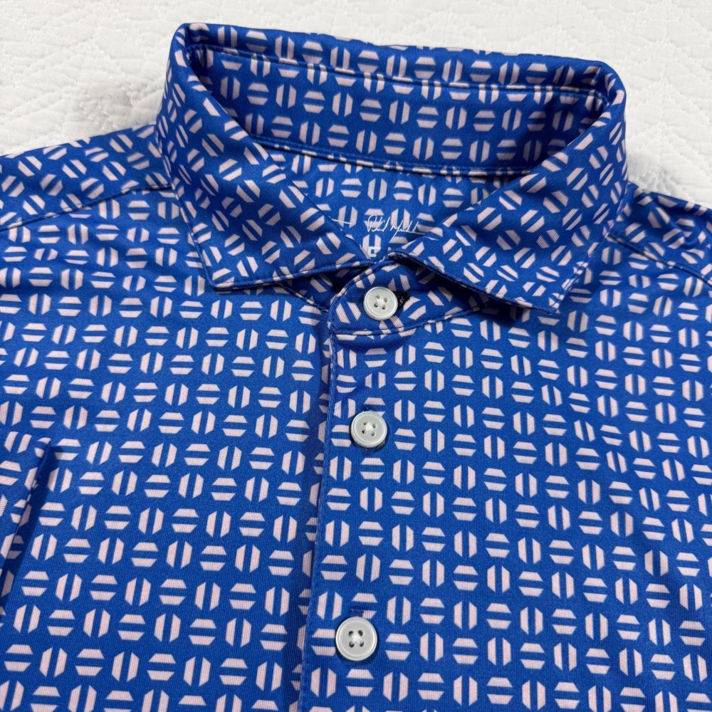 MIZZEN+MAIN Mens Small Trim Blue‎ Geometric Print Short Sleeve Polo Shirt